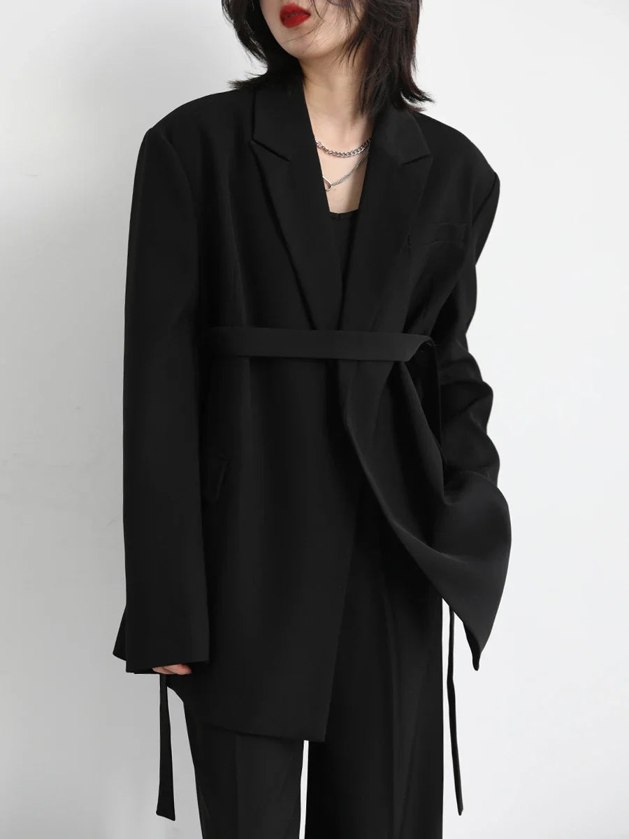 CHIC VEN Women's Blazers Fashion Design Solid Loose Suits Wide Shoulder Ribbon Office Lady Female Clothing Spring Autumn 2024