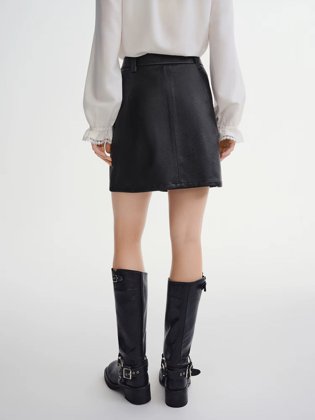 Plus-size Women High-waisted A-line Leather Skirt Winter 2025 New Arrival from the Bold Black Brown Collection Half Skirt
