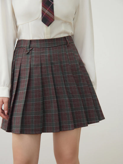 DUSHU Grid High Waisted Pleated Skirt 2024 Winter New Product Classic Versatile Fashion Half Skirt Short Skirt 24DS84242