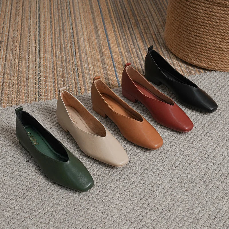 Woman Elegant Summer French Square Toe Green Mary Janes Cute Casual Flats Female Retro Shoes Low Heeled Soft Soled Flat Shoes