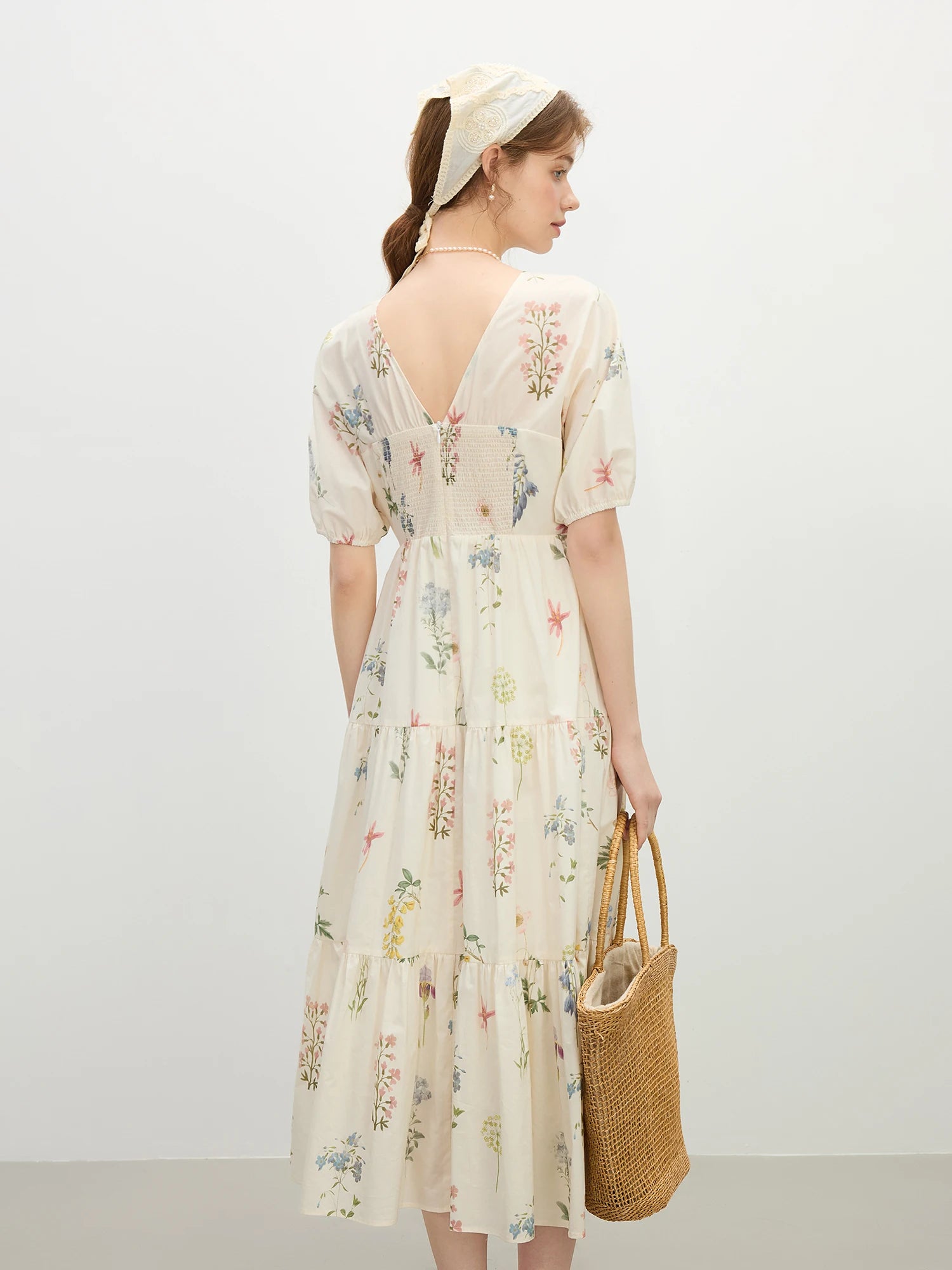 FSLE Holiday Season Pastoral Style Flower Print V-neck Dress Female 2025 Summer New Country Concert Outfits Dress