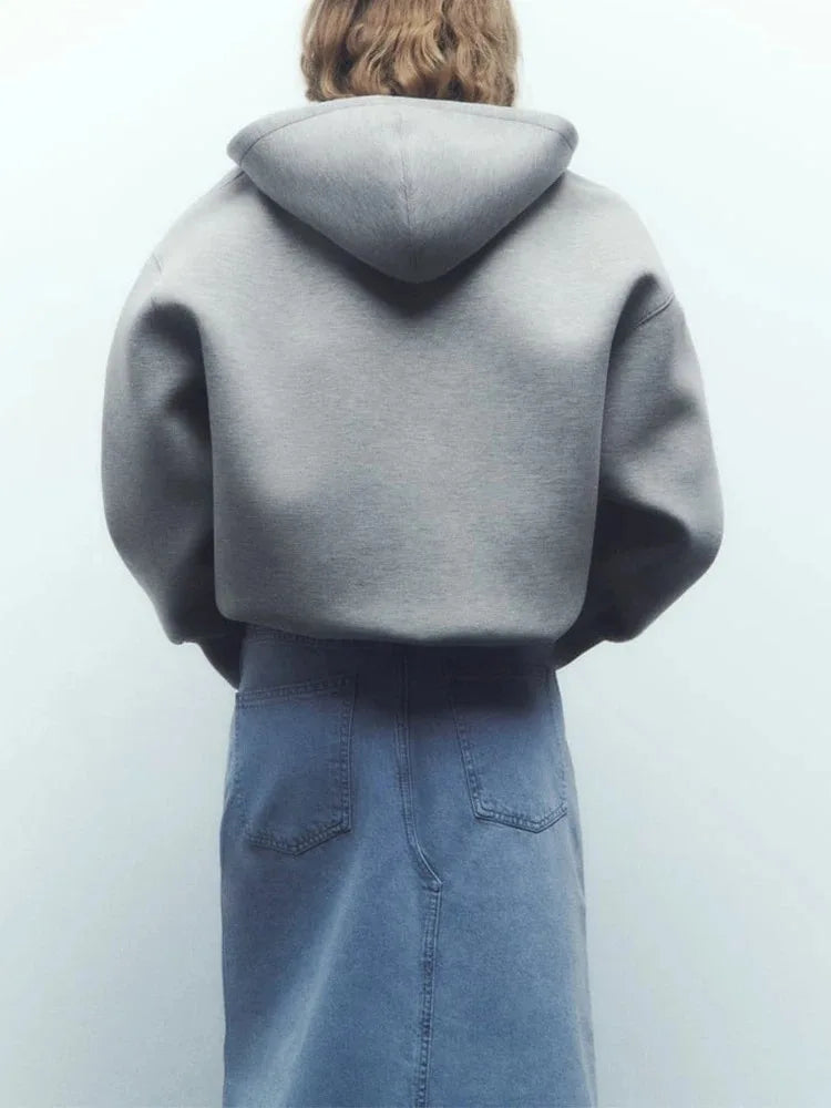 ZABA Women's Versatile Hooded Zip Long Sleeve Loose Jacket Fashion Oversized Casual Top Sweatshirt Street Basic Sports Wear