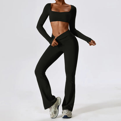 Yoga Set 2PCS Seamless Women Sportswear Workout Clothes Athletic Wear Gym Legging Fitness Bra Crop Top Long Sleeve Sports Suits