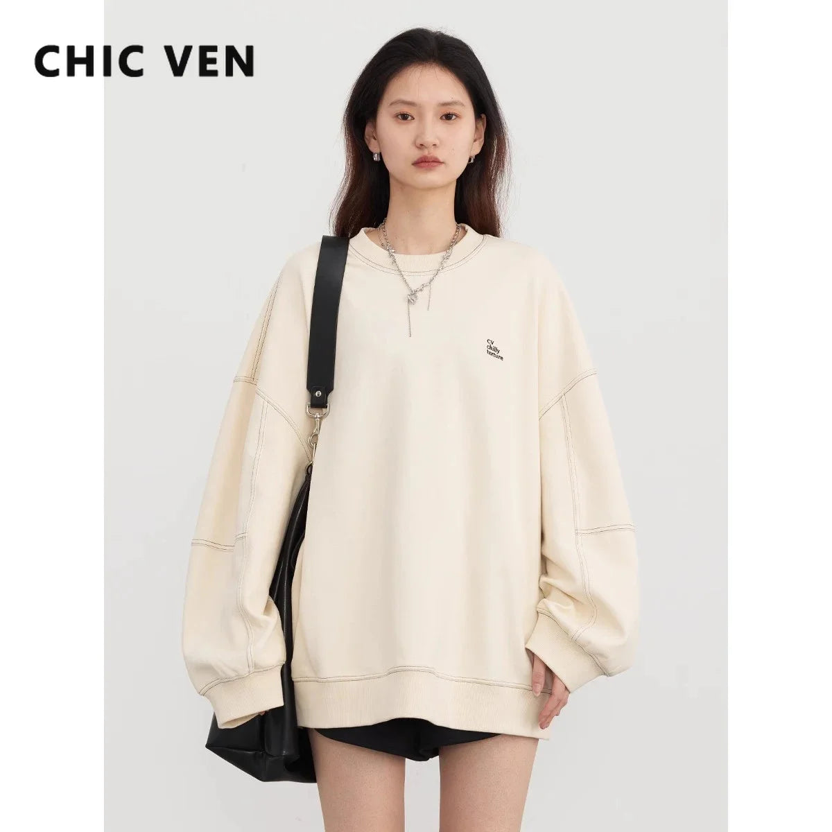 CHIC VEN Women Sweatshirts Streetwear Casual Loose Letter Embroidered Long Sleeved Female Top O Neck Pullover Spring Autumn 2024