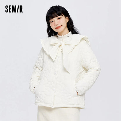 Semir Cotton Clothes Women Fungus Big Lapel Flowers 2023 Winter New Loose Jacket