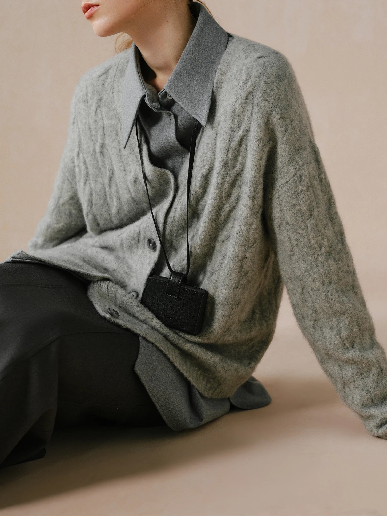 FSLE 44.1% Sheep Wool Elegant Style Knitted V-neck Cardigan 2024 Autumn Winter New Design Lazy Commuter Chic Warm Top 24FS14305