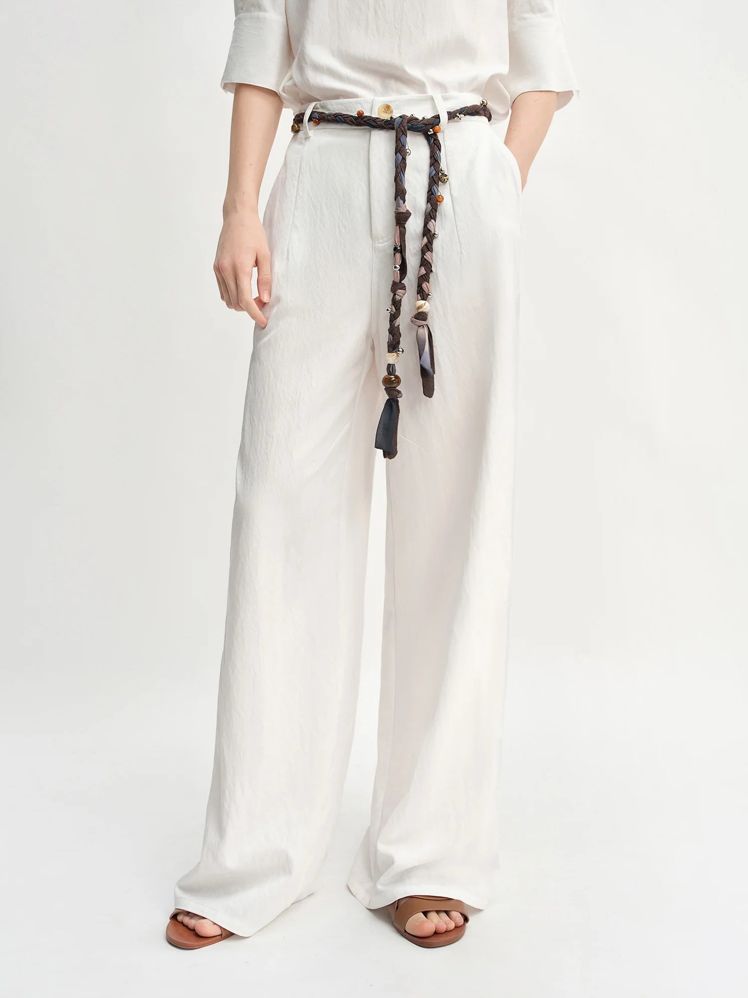 DUSHU Autumn 2025 Relaxed Fit Pants - Elasticated Waistback Flared Leg Casual Bottoms Office Chic Women Trousers