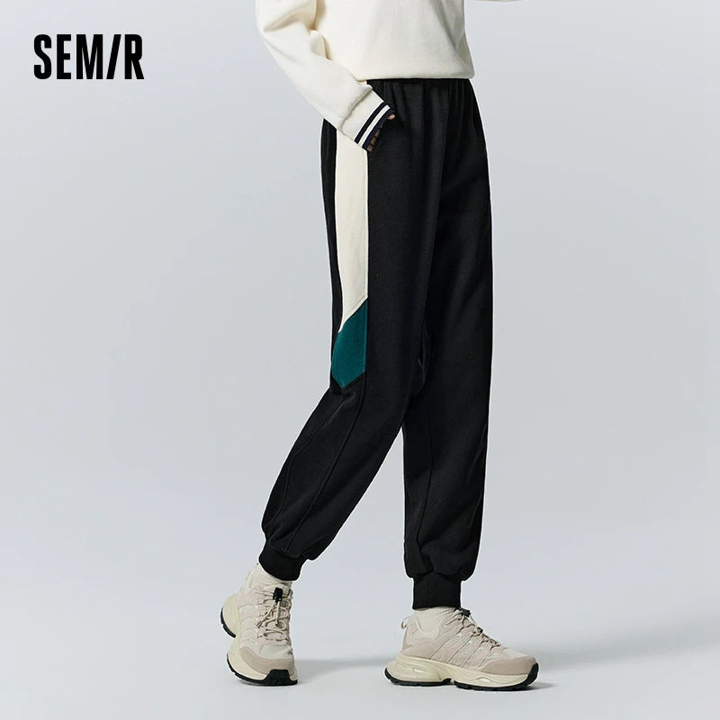 Semir Permanent Joint Casual Pants Women Color-Blocking Trousers Trendy Winter Fleece Ankle-Binding Sports Style Sweatpants