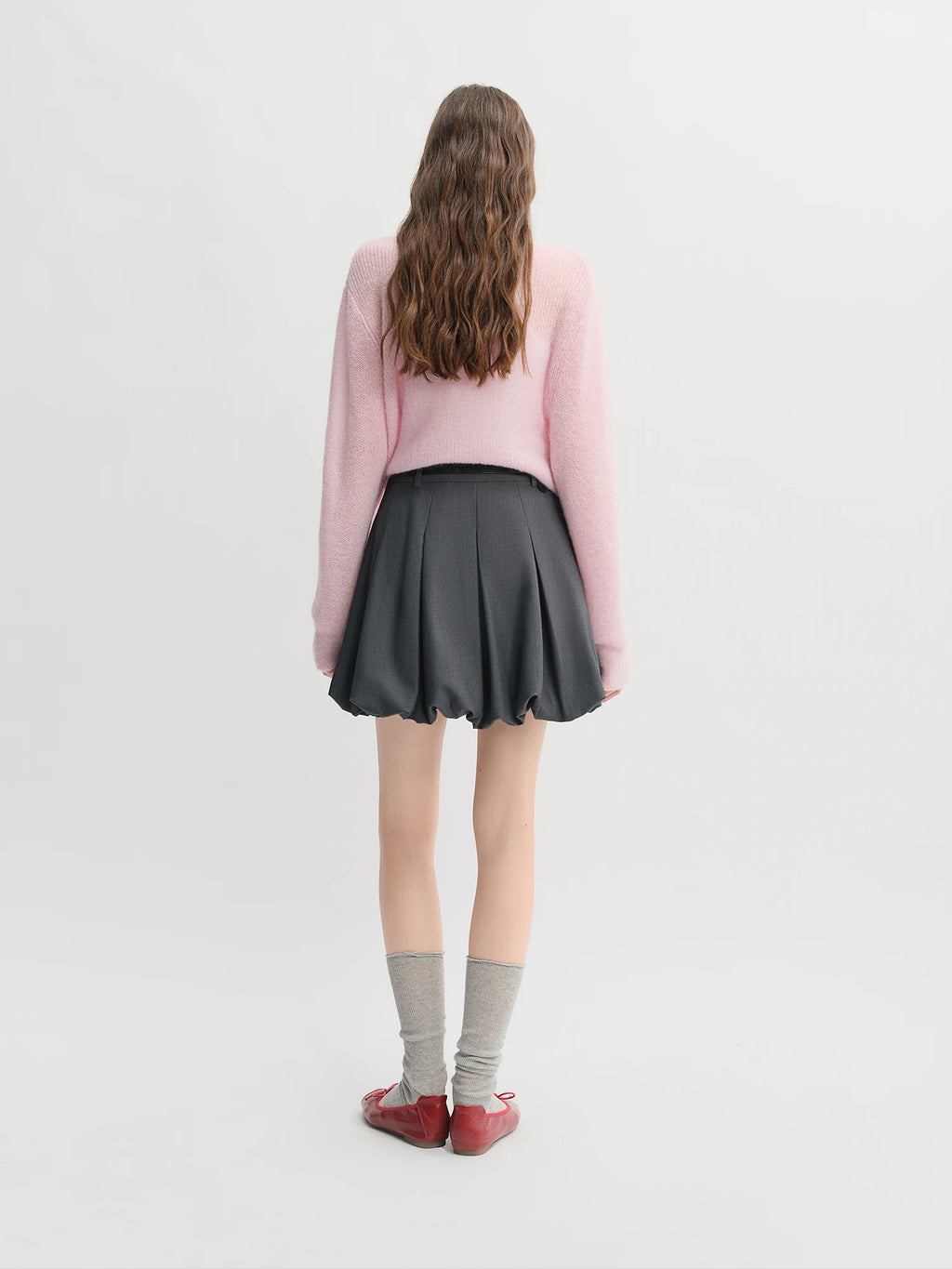 DUSHU Plus Size Ballet Style Bud Short Skirt for Women 2025 Autumn New Arrival Sweet A-line Chic Gray Skirt