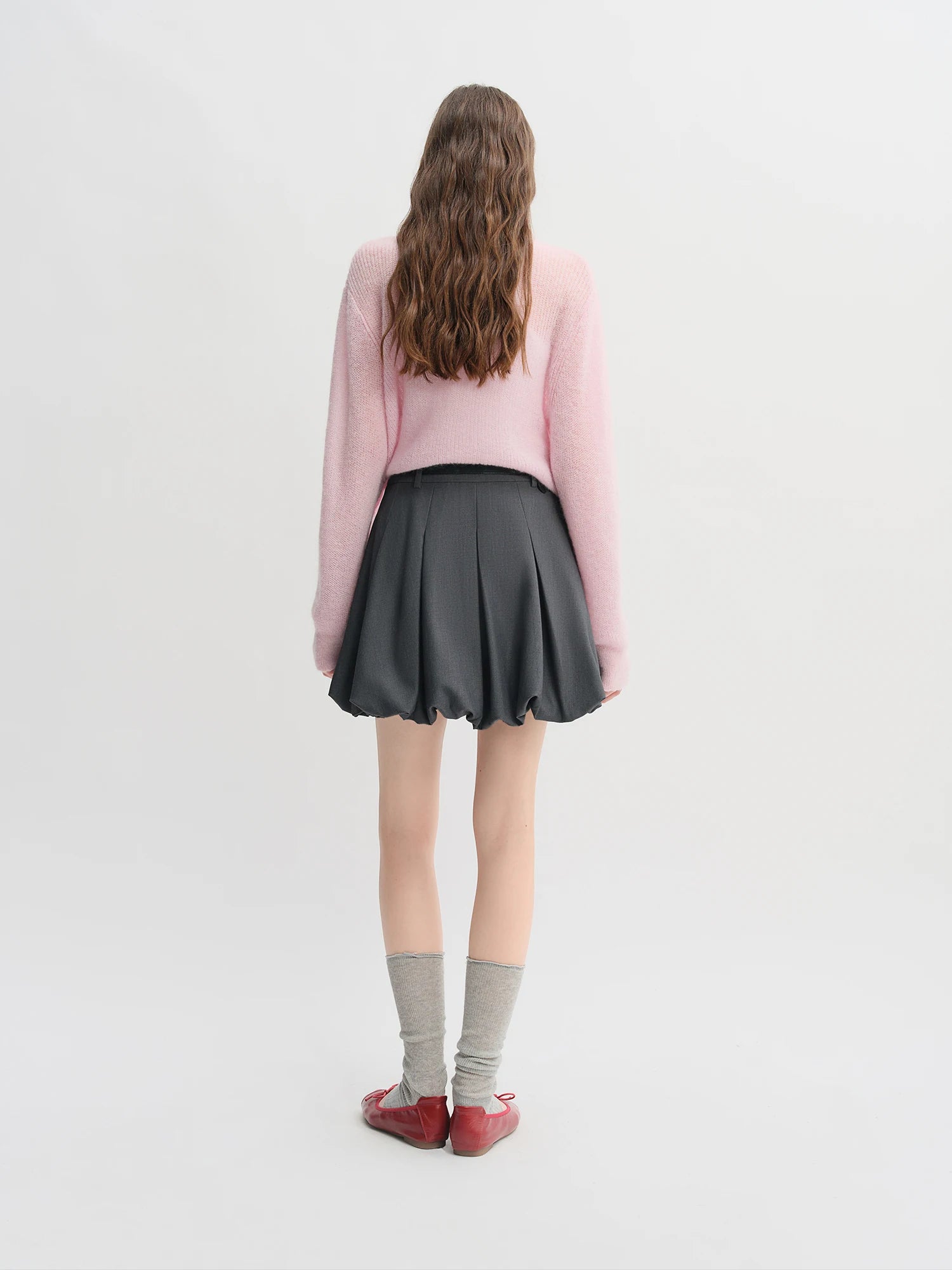 DUSHU Plus Size Ballet Style Bud Short Skirt for Women 2025 Autumn New Arrival Sweet A-line Chic Gray Skirt
