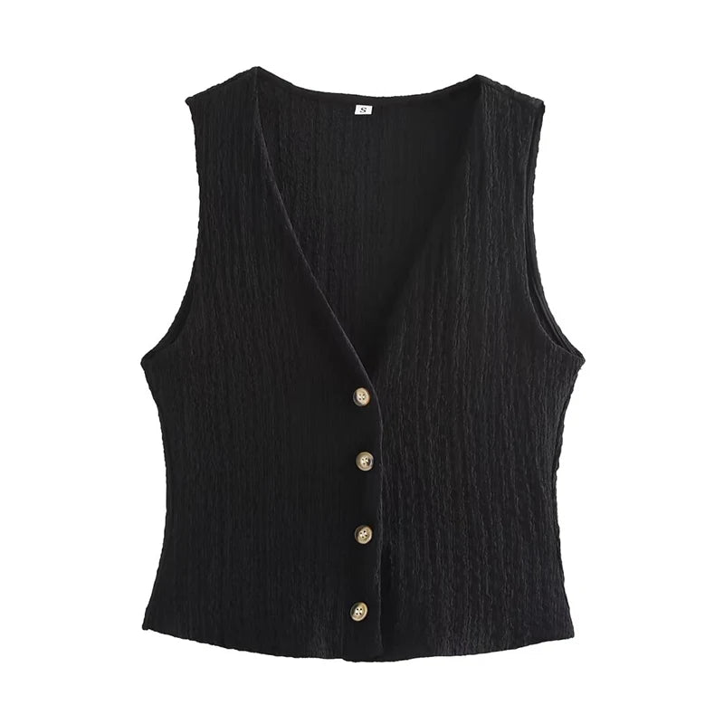 Women's 2-Piece Sleeveless Button-Down Vest & Wide-Leg Pants Set