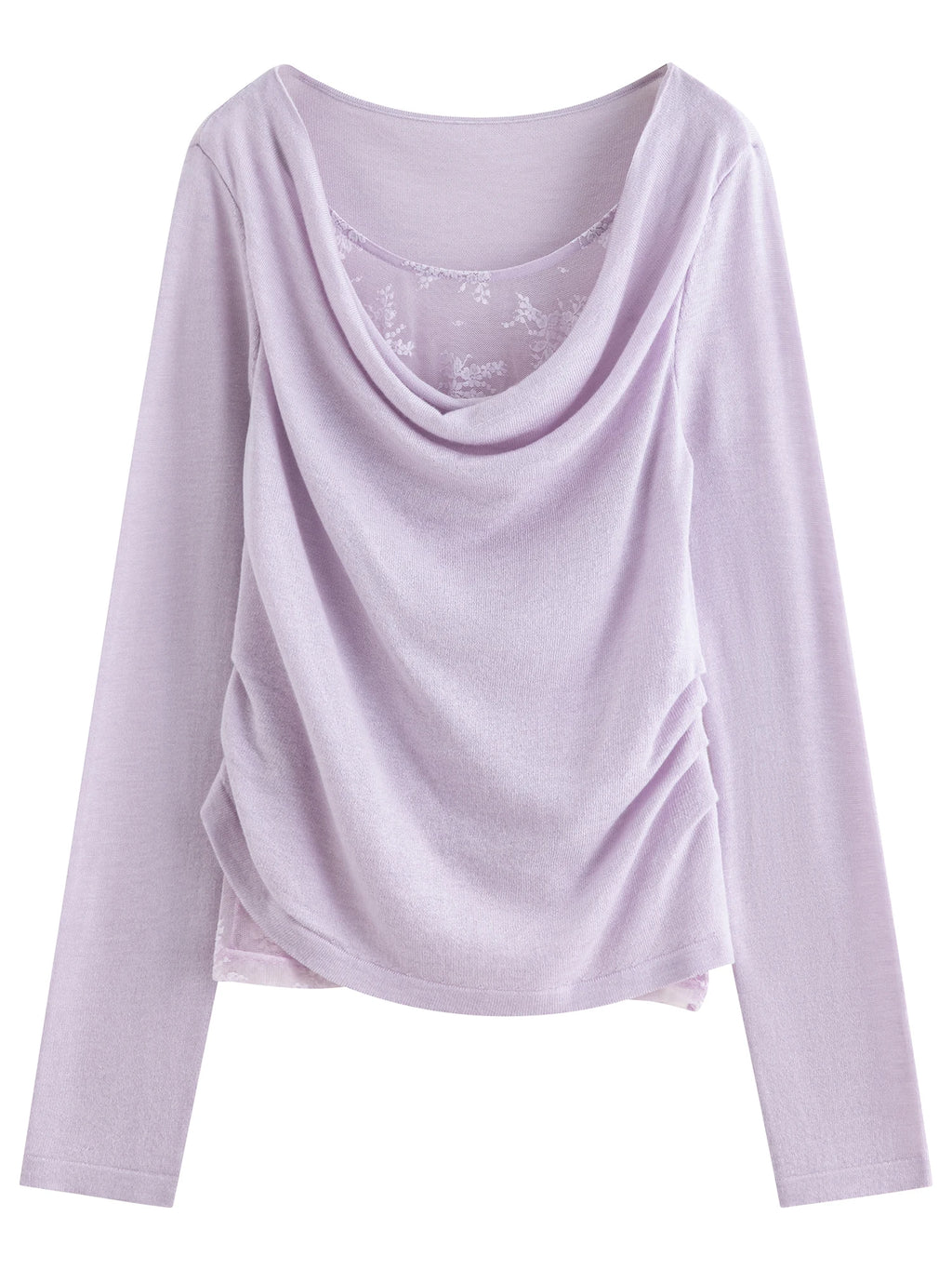 FSLE Purple Swing Collar Mesh Knit Sweater Women 2025 Autumn New Thin Slightly Transparent Long Sleeve Top
