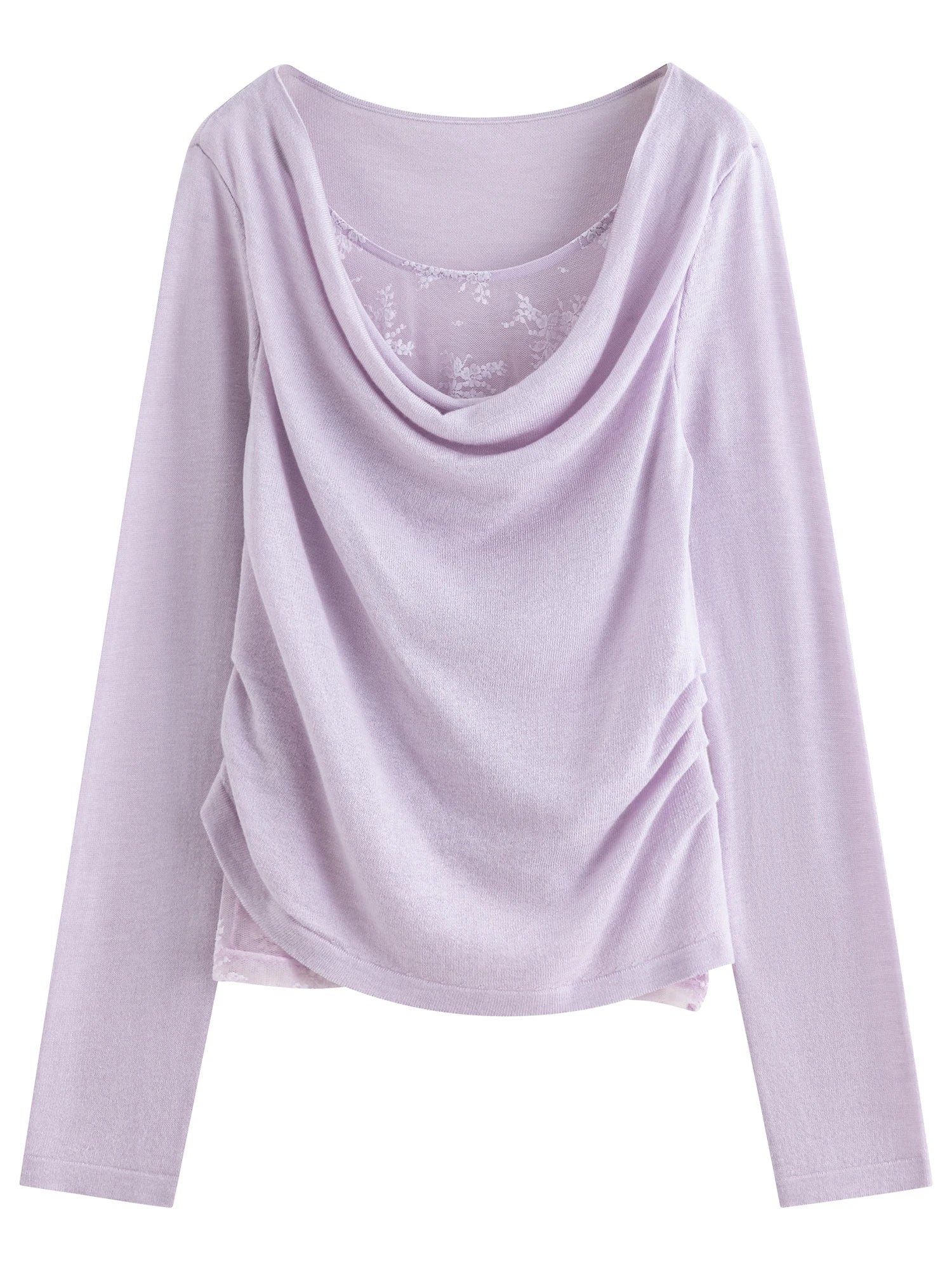 FSLE Purple Swing Collar Mesh Knit Sweater Women 2025 Autumn New Thin Slightly Transparent Long Sleeve Top