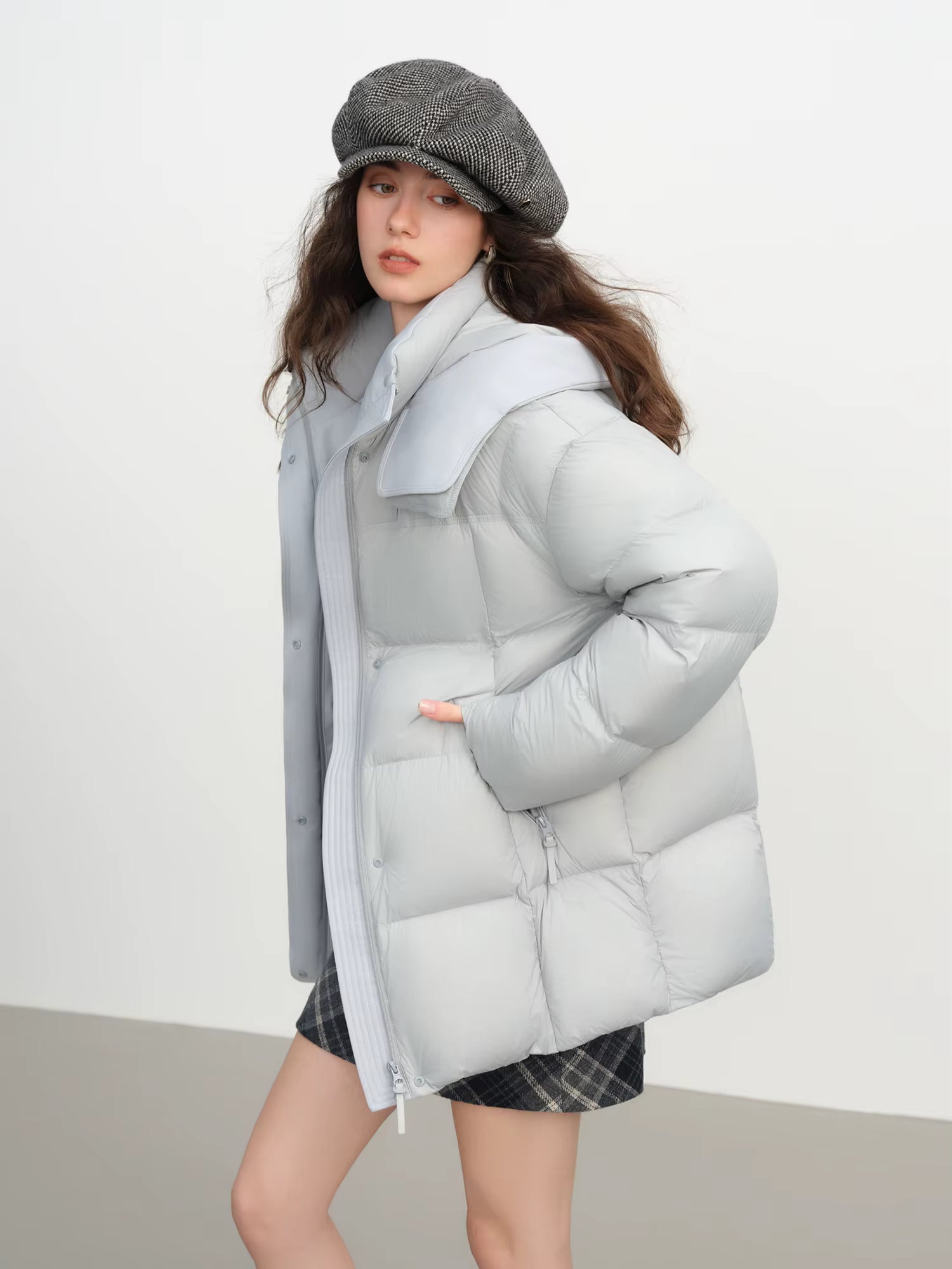 Winter 2025 Women's Oversized Puffer Jacket - Short Hooded Down Coat 90% White Duck Down Fill for Casual Comfort and Warmth