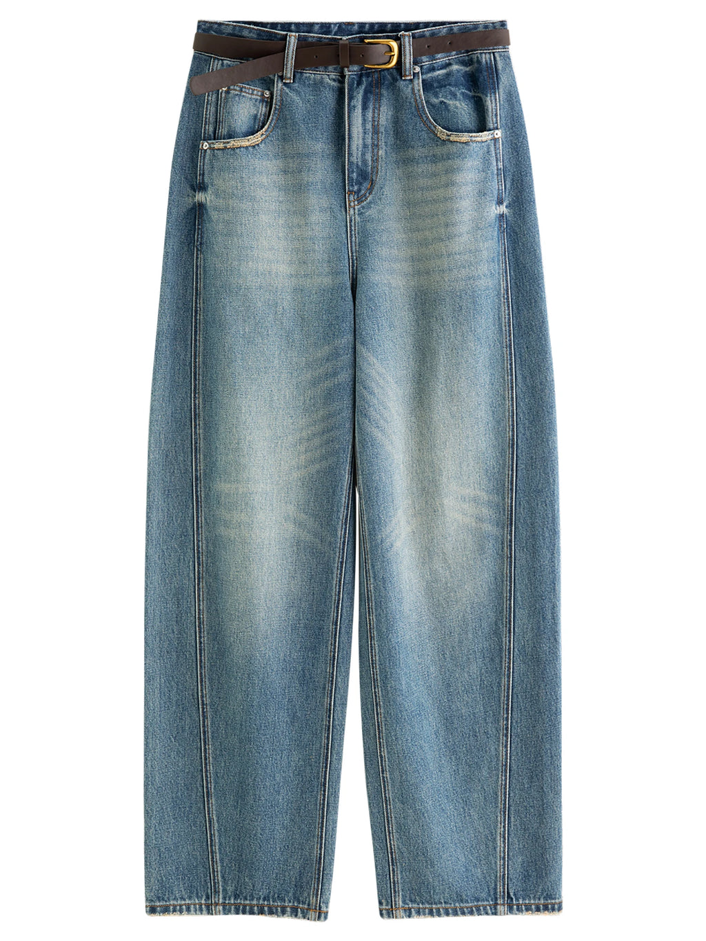 FSLE【Premium Series】New Women Retro Loose Flare Jeans High Waist Vintage Denim Pants Autumn Wide Leg Y2K Streetwear With Belt