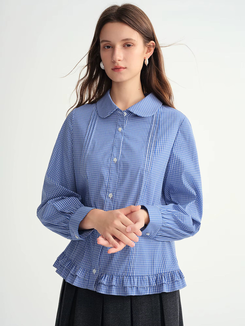 Plus-size Women Clothing 【Sweet Tea Girl】 Striped Gathered Wooden Ear neckline and hem Babydoll Dress 2025 Winter Shirt