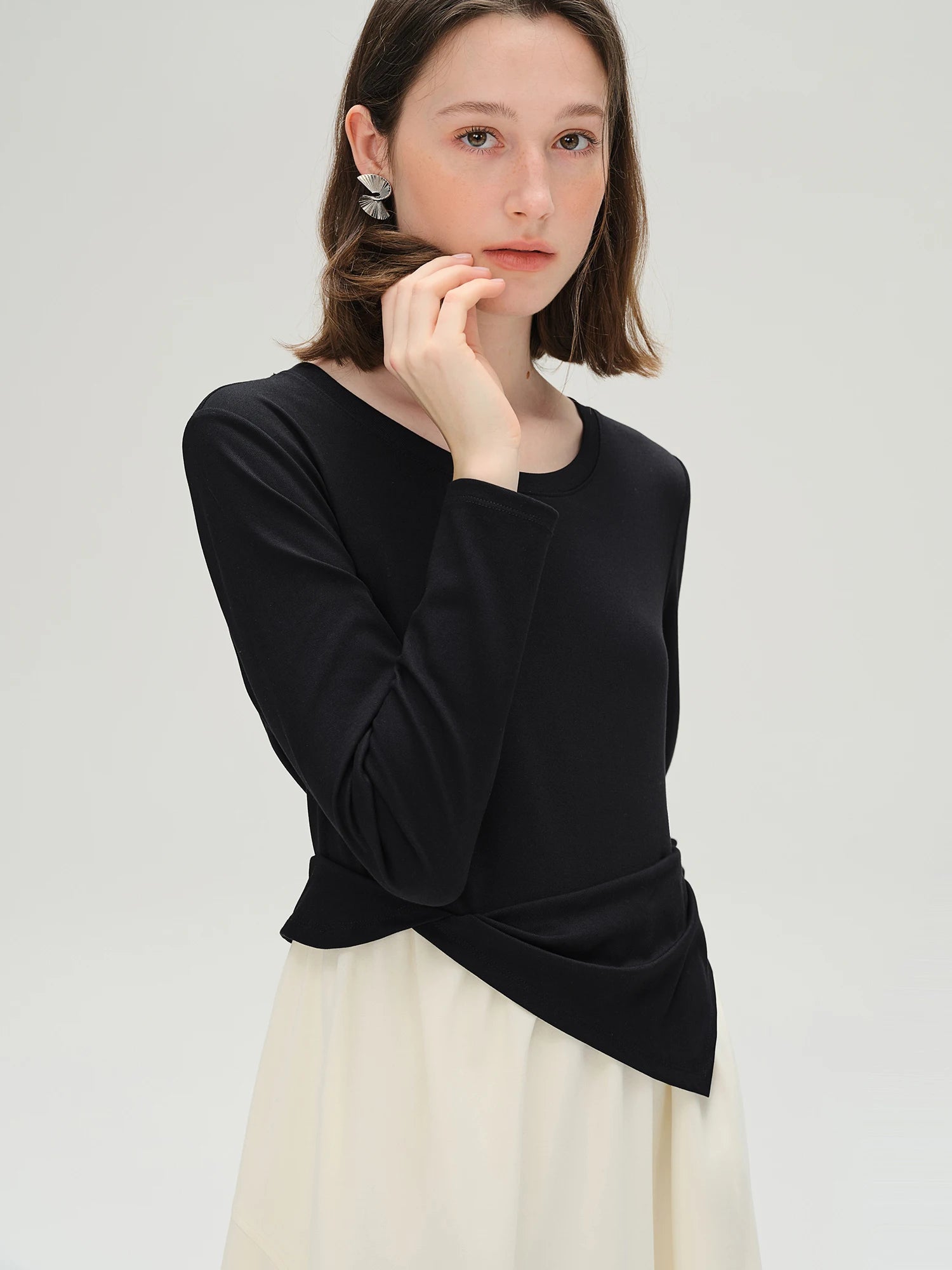 Autumn 2025 Women's French Style Color Block Dress - Contrast Panel Shift Workwear Midi Skirt with Flattering Fit