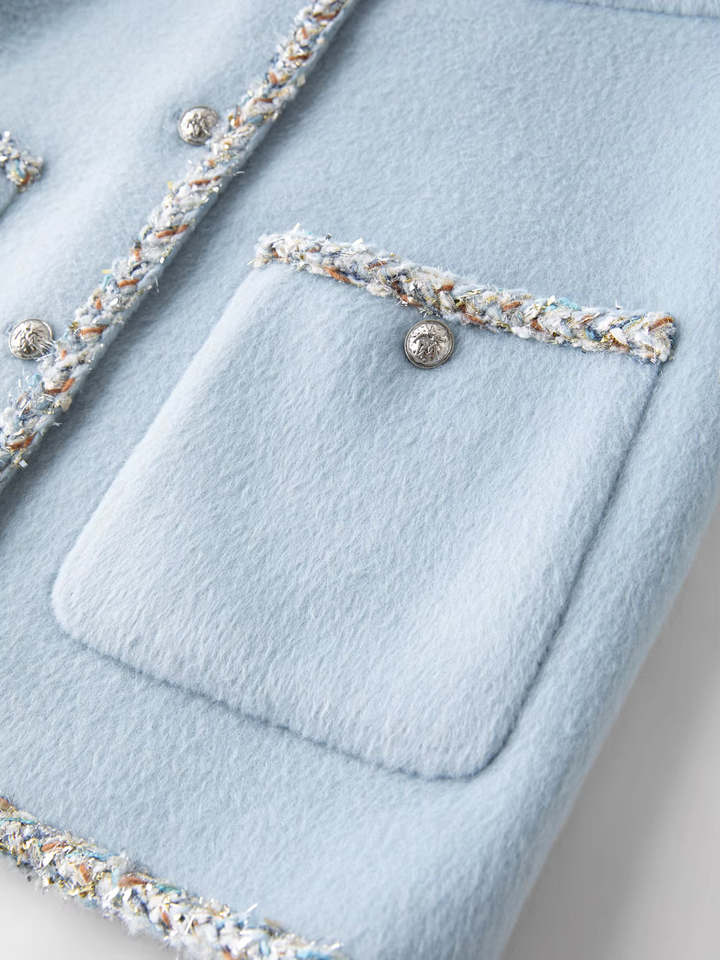 French-Style Woolen Round-Neck Coat Winter 2025 New Arrival Blue Tweed Outerwear All-match Autumn Elegant Blue