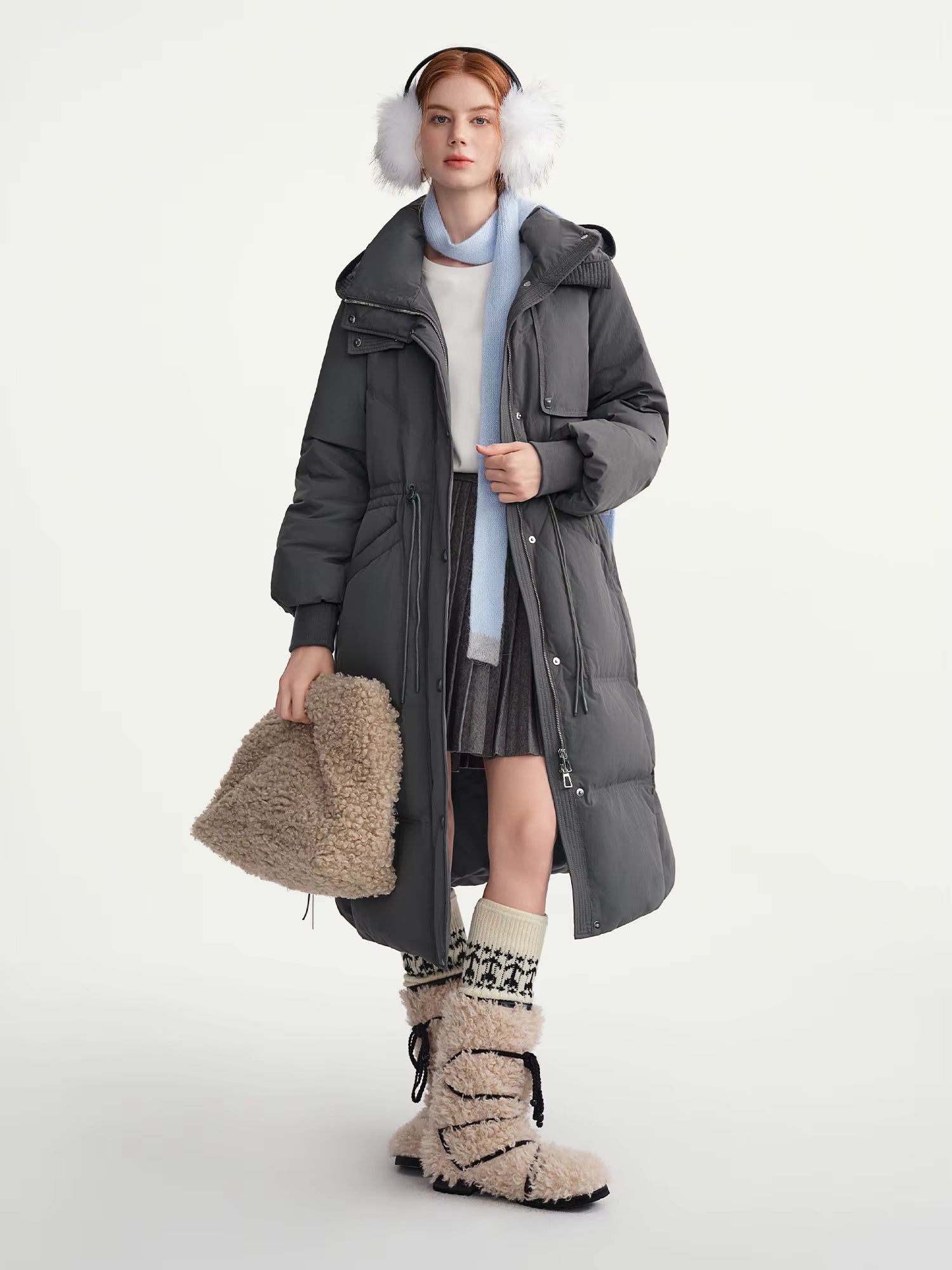 2025 Plus Women's Long Puffer Coat Hooded Belted Waist Down Jacket Slim Fit Winter Warm Thermal Parka Trench Overcoat