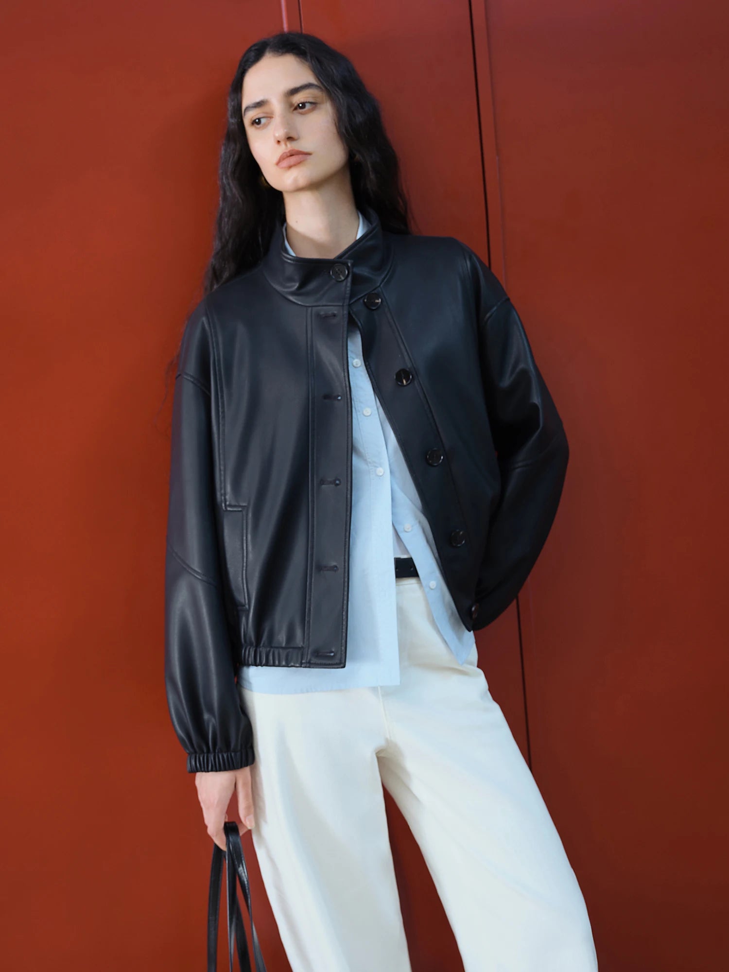 ZIQIAO Brown Korean Style Stand Collar Cool PU Leather Jacket For Women 2025 Autumn New Arrival Short Retro Jacket