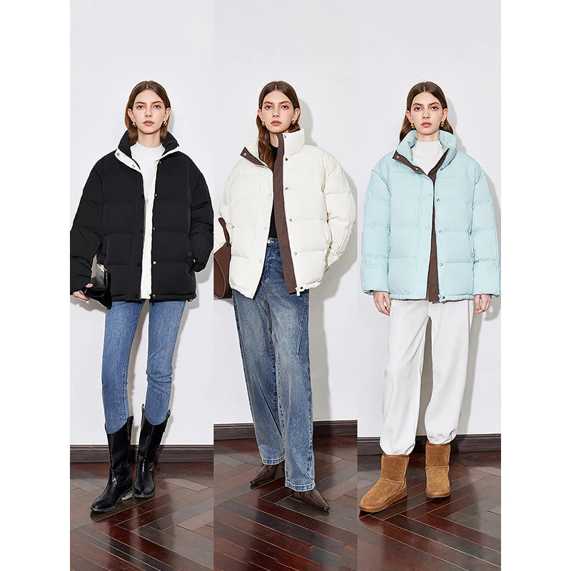 TOYOUTH Women Down Jacket 2024 Winter New 90% White Duck Down Fur Collar Hooded Warm Jacket Coat
