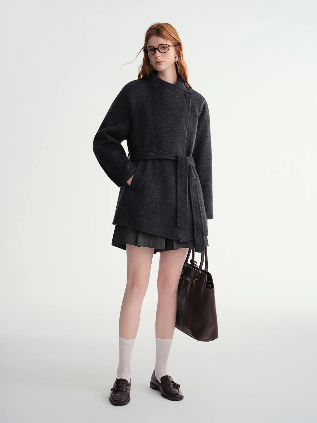 Winter 2025 Women's Short Alpaca Blend Coat - Double Faced Wool Blend Tweed Jacket with Stand Collar Casual Elegance
