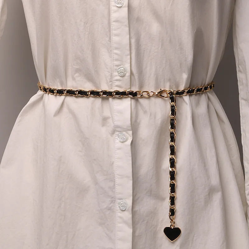 Belts for Women Chain Belt Female Lady Knit Belt Heart Metal Belts Jeans Waist Chains for Dress Ketting Riem Clothes Accessories