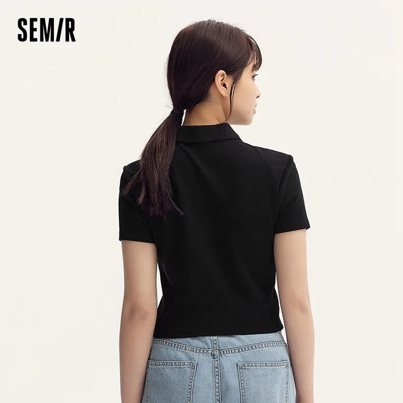 Semir Polo Shirt Women 2024 Summer New Short Length Letter Texture Clothing Fashionable Summer Ladies Slim Fit Cardigan Simple