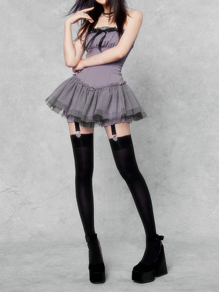 REDDACHiC Women Bowknot Corset Mini Dress Bloomers Balletcore Strapless Puffy Tulle Tutu Gown Ruffle Pumpkin Pants Retro Clothes