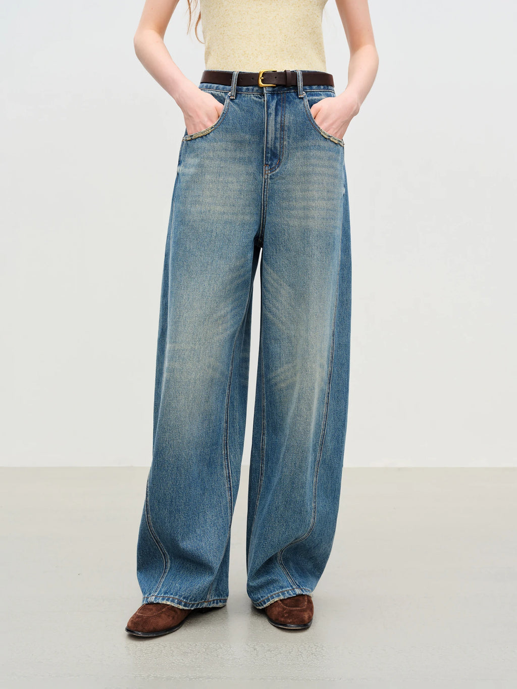 Premium Series】New Women Retro Loose Flare Jeans High Waist Vintage Denim Pants Autumn Wide Leg Y2K Streetwear With Belt