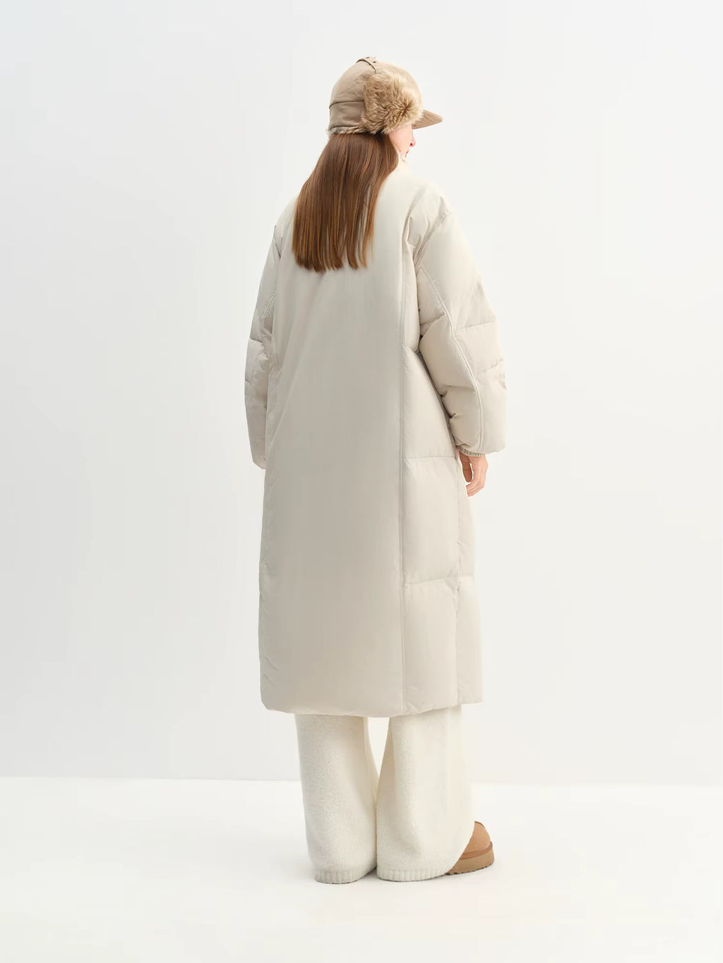 Winter Women Mid-Length Puffer Downcoat with Stand Collar Korean Style Slouchy Down Jacket Loose Fit Warm Soft Outerwear