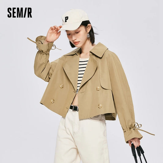 Semir Women Windbreaker Strench Short Khaki Loose Simple 2022 Autumn New Style Temperament Fashionable Coat Versatile Retro