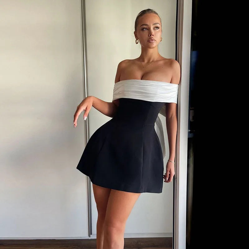 Sexy Mini Pary Dress Women Backless Big Bow Off Shoulder Elegant Female Evening Drsses 2024 Fashion Club Lady Short Gown Robe
