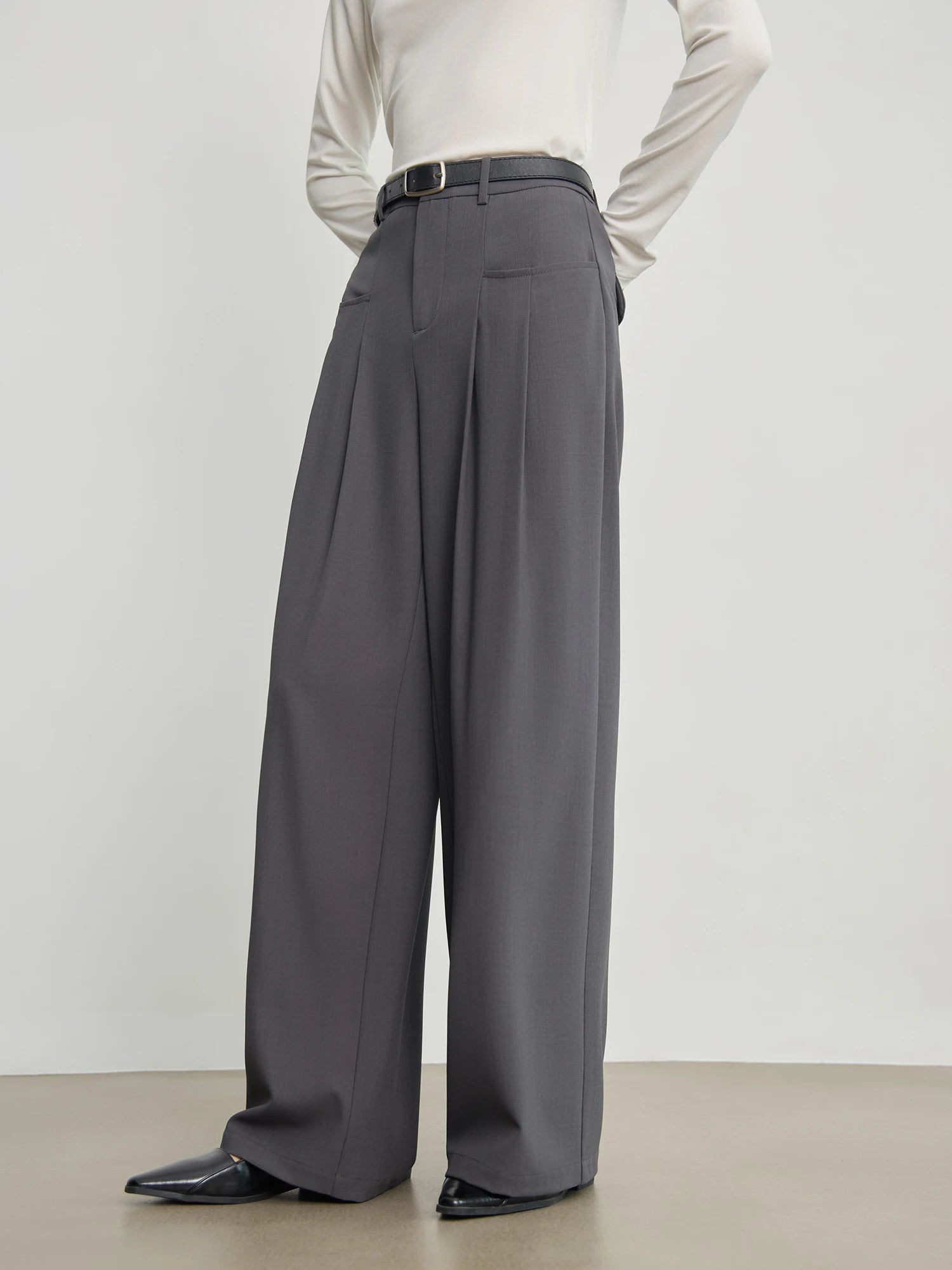 ZIQIAO Petite Size Versatile Wide Leg Casual Pants for Women 2024 New Style Slim Floor Length Pants Crotch Covering Pants