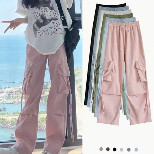 2024 Women Summer Casual Wide Leg Daily Pants Lady Fashion Streetwear Korean Style Trousers Female Baggy Versatile Pink Slacks