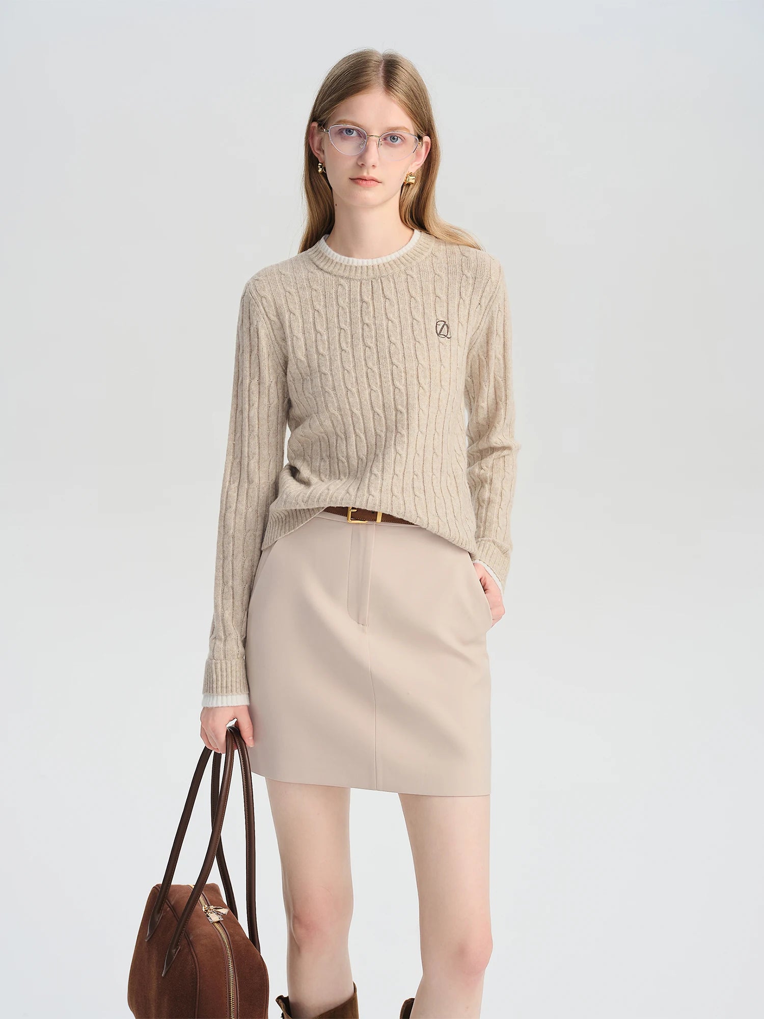ZIQIAO-Petite Women's Mock Two-Piece Round Neck Jacquard Wool Knit Sweater Korean-Style Pullover Fall 2025 New Arrival Pullovers