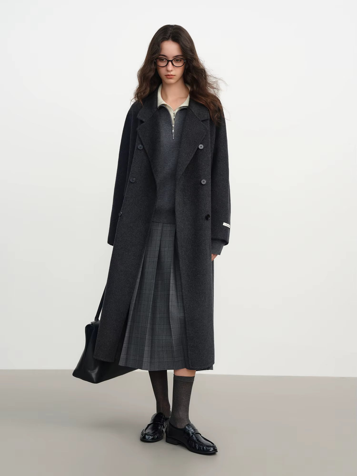 Cashmere Double-breasted Collar Woolen Coat Women 2025 Winter Commuting Light Blue Casual Loose Lazy Simple Coat