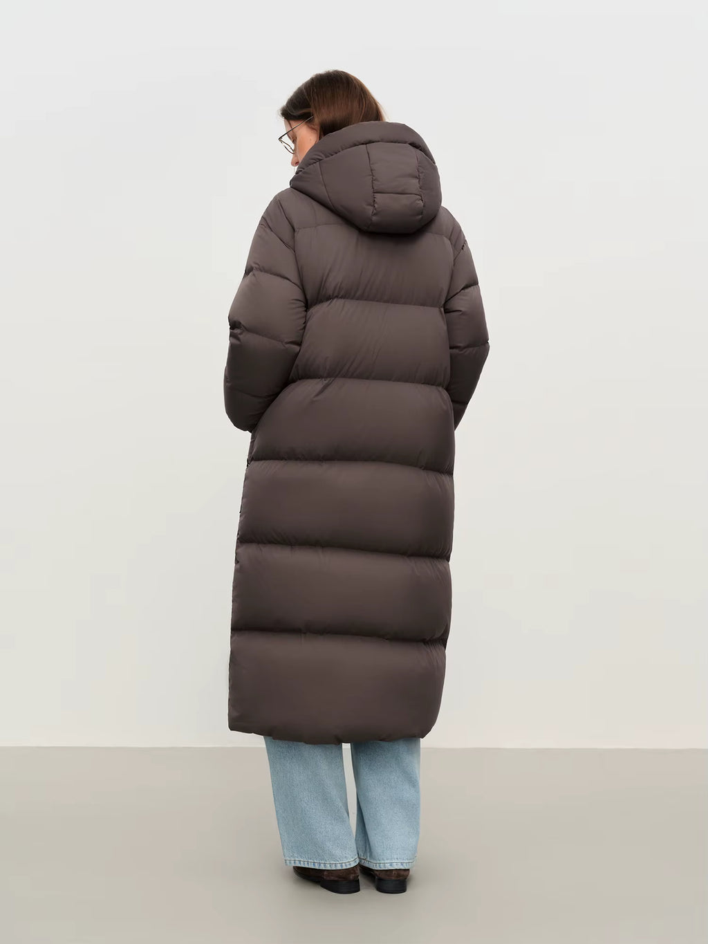 2025 Winter Women's Long Down Coat Stand Collar Hood Straight Cut Thermal Puffer Warm Windproof Outerwear for Cold Weather