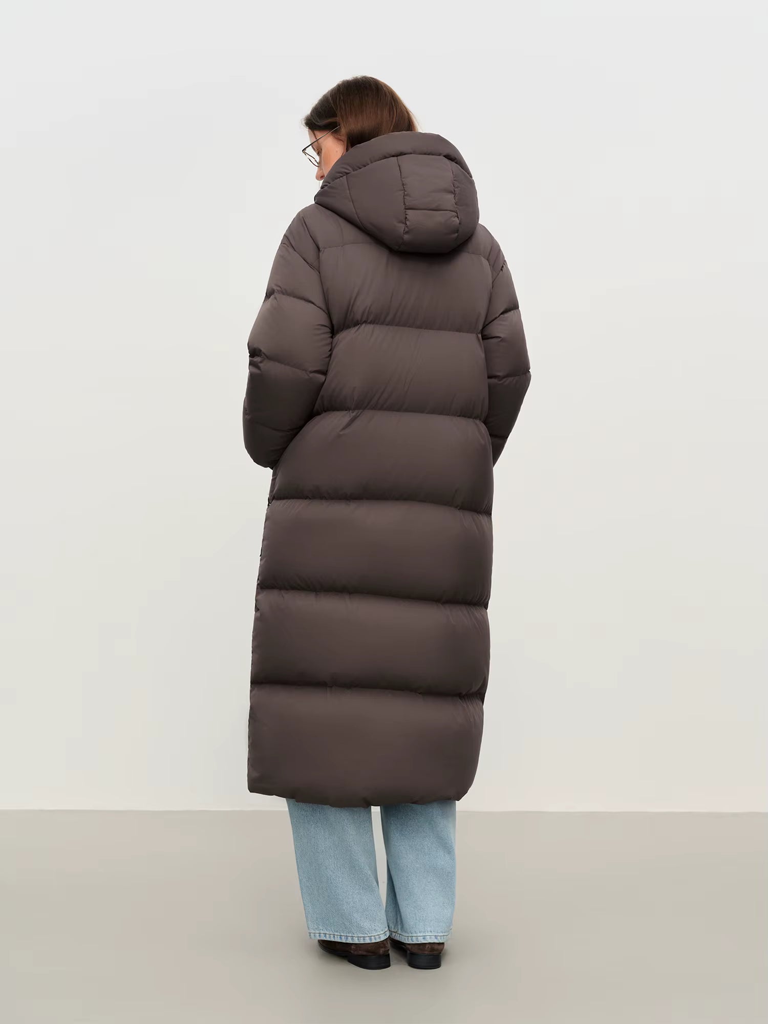 2025 Winter Women's Long Down Coat Stand Collar Hood Straight Cut Thermal Puffer Warm Windproof Outerwear for Cold Weather