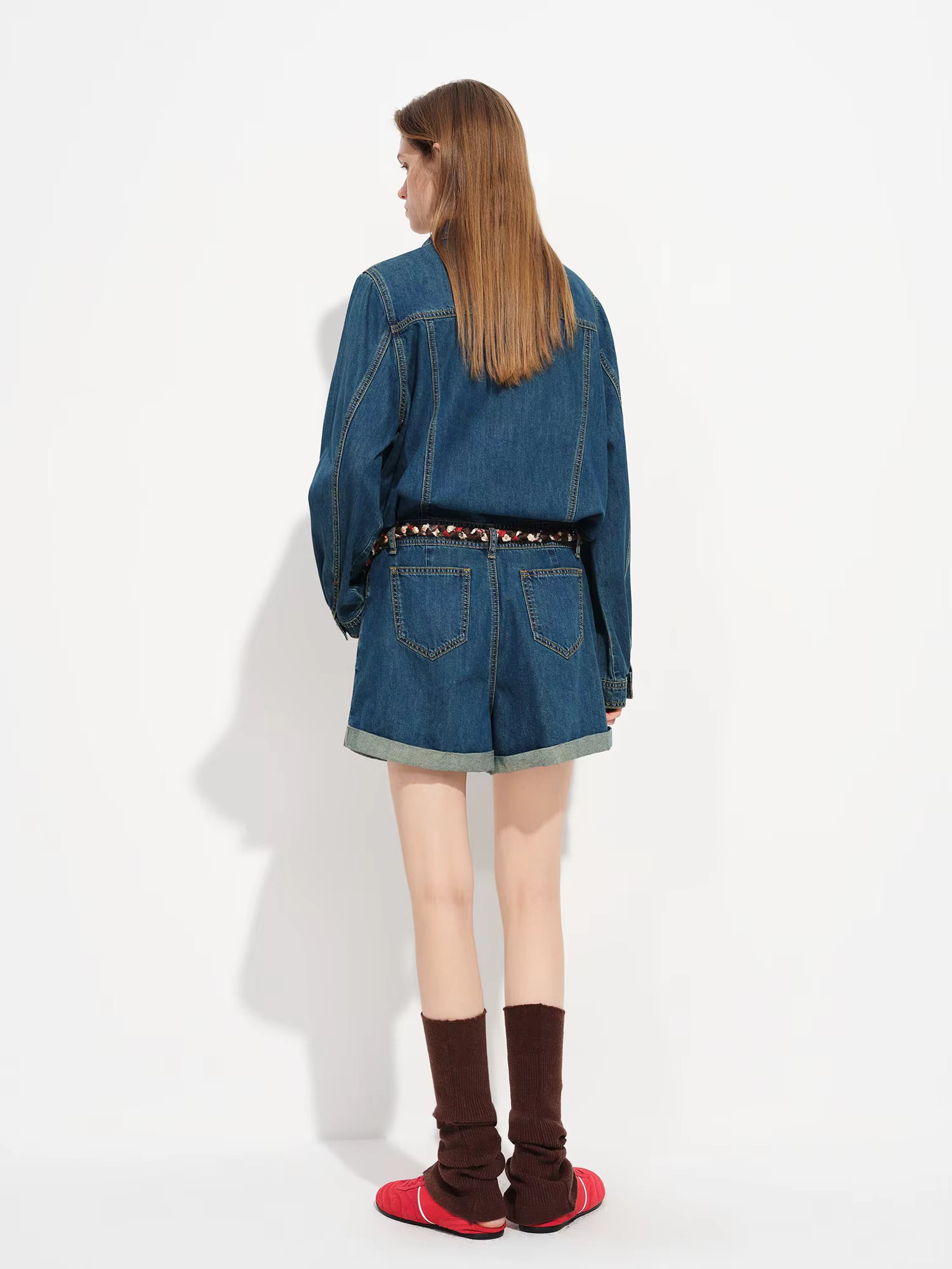 2026 Spring Women's Retro Turn-Down Collar Denim Jumpsuit - Classic Commute Style Wide Leg Overall for Office Daily Wear