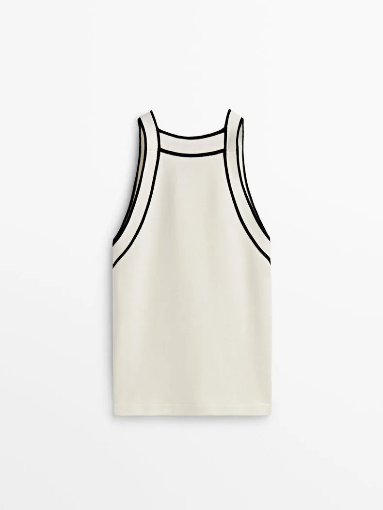 Ethereal  2023  autumn new style of Women's casual Temperament slim fit with knitted straps daily color contrast commuter vest