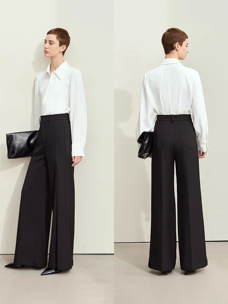 Amii Minimalism Women's Pants 2024 Autumn New Office Lady Pleated Wide-leg Casual Pants Fashion Female Mopping Trousers 12443082