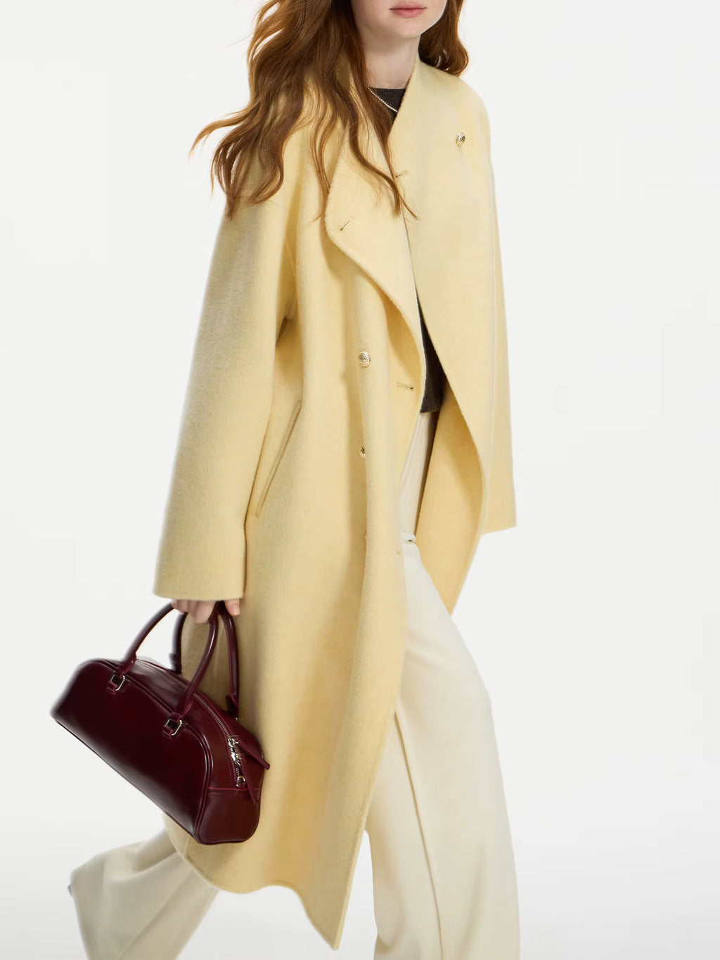 Wool 100% Double Breasted Stand Up Collar Double-sided Woolen Coat for Women's Autumn Winter 2025 New Woolen Coat