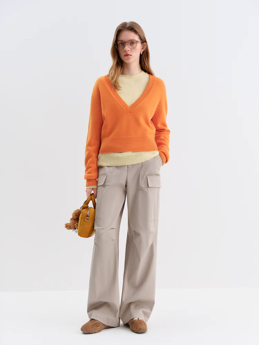 2025 Winter Women's V-Neck Loose Knit Sweater Oversized Pullover Soft Wool Blend Top Cozy Fall Fashion Casual Long Sleeve