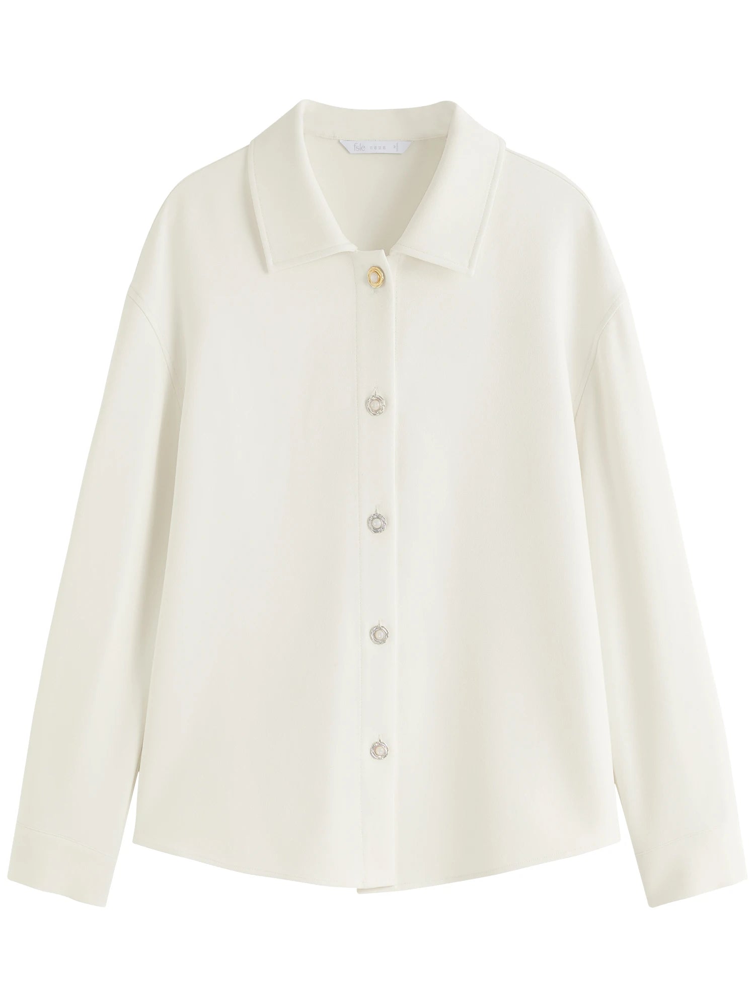 FSLE Women Loose Shirts Women Commuter Work Style Blouses 2024 Winter New Draped Long Sleeve Beige Shirt 24FS14479