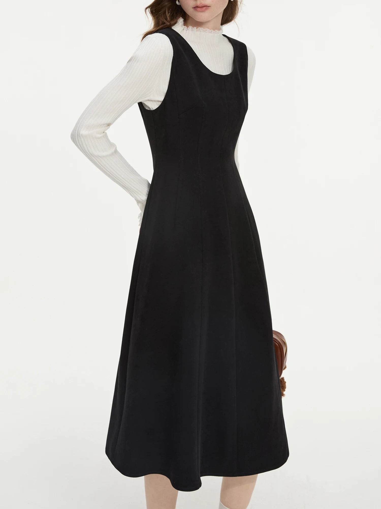 FSLE【2 Length】Women Winter Sleeveless Dress Black Thick Commuter Tank Round Neck Dress Office Lady Dress 24FS14518+24FS14666