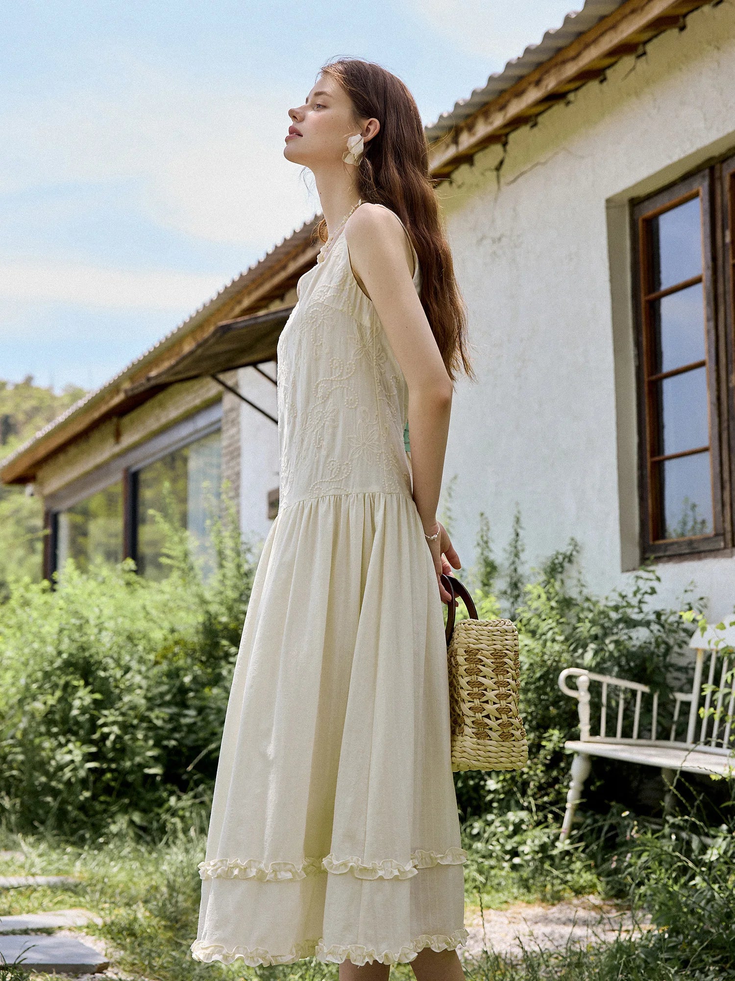 FSLE Elegant Sleeveless Square-neckline Embroidered Dress Women's Body-shaping Slimming New Summer 2025 Dresses