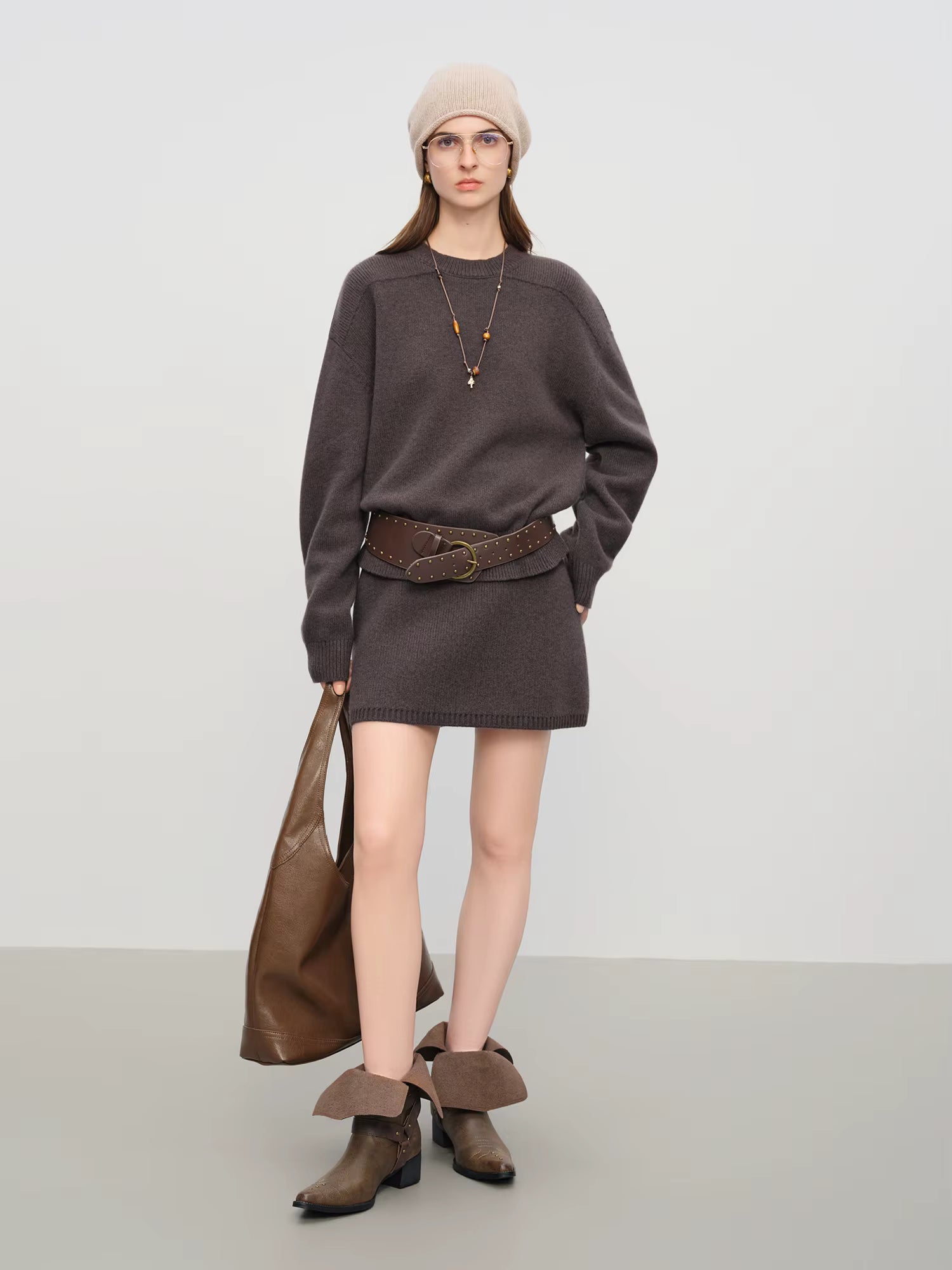 【Premium Series】 Winter 2025 Women's Minimalist Knit Set - Round Neck Sweater & A-Line Skirt Casual Comfort Two Piece Outfit