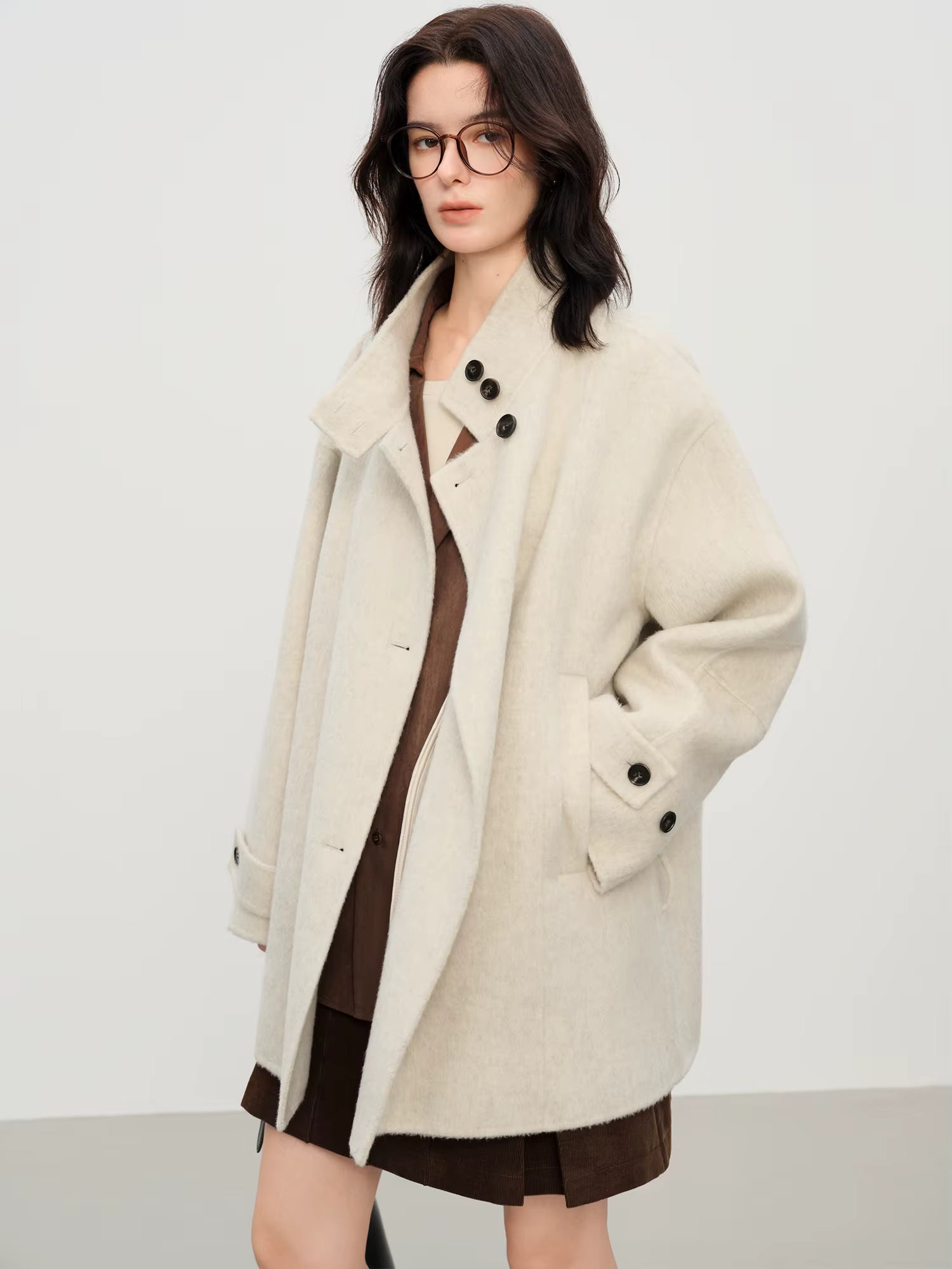 French Style Sheep Wool Cropped Wool Coat Women's Winter 2025 New Double-faced Wool Jackets Simple Ins Stand Collar