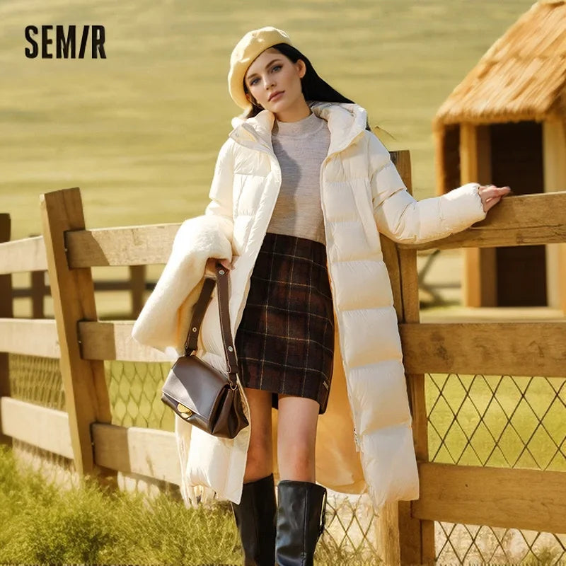 Semir Down Jacket Women Long Length Three-Proof Versatile 2024 Updated Winter New Loose Hooded Coat Simple Down Jacket